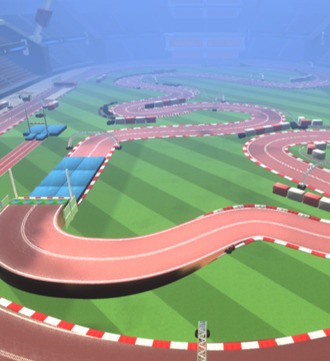 Circuit dessiné en 3D jeux vidéo en forme de terrain d'athlétisme